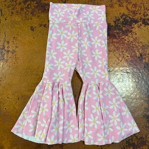 Pink Daisy Bell-Bottom Leggings